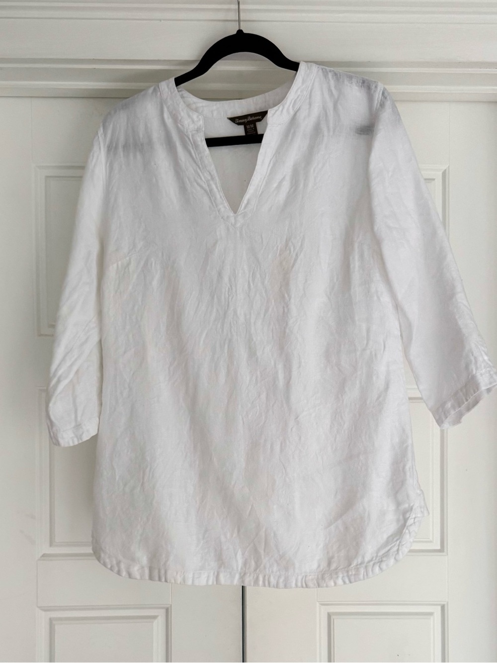 Tommy Bahama Split Neck White Linen Tunic, Medium